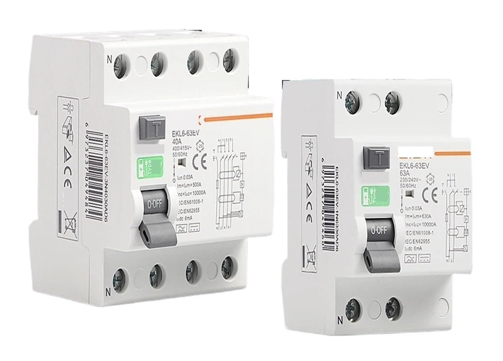 1 pz RCCB tipo EV 2P 4P interruttori differenziali for auto Evse stazione di ricarica RCD 40A 63A 30ma EKL6-63EV 10KA guida DIN(2P,63A)