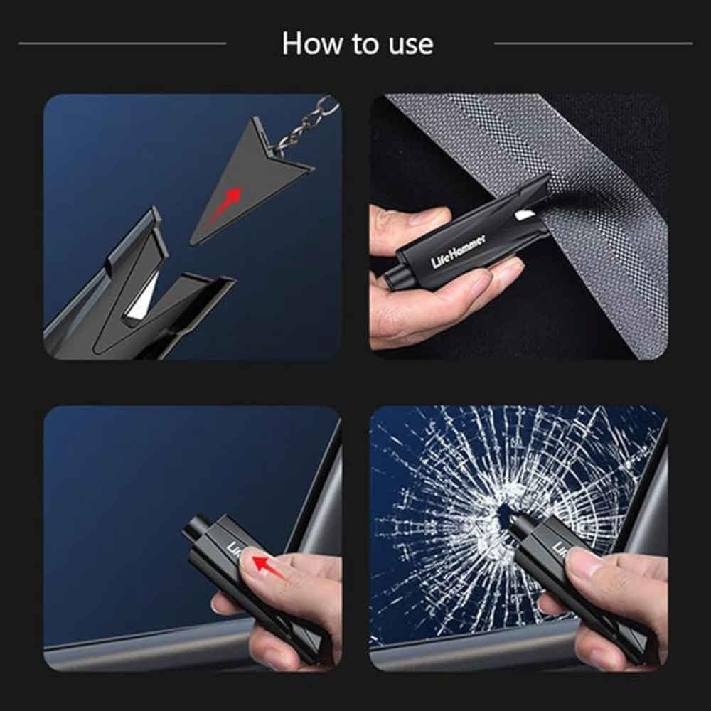 Emergency Window Breaker & Seat Belt Cutter: Spring Loaded Key Ring, Car Escape Tool, Underwater Use