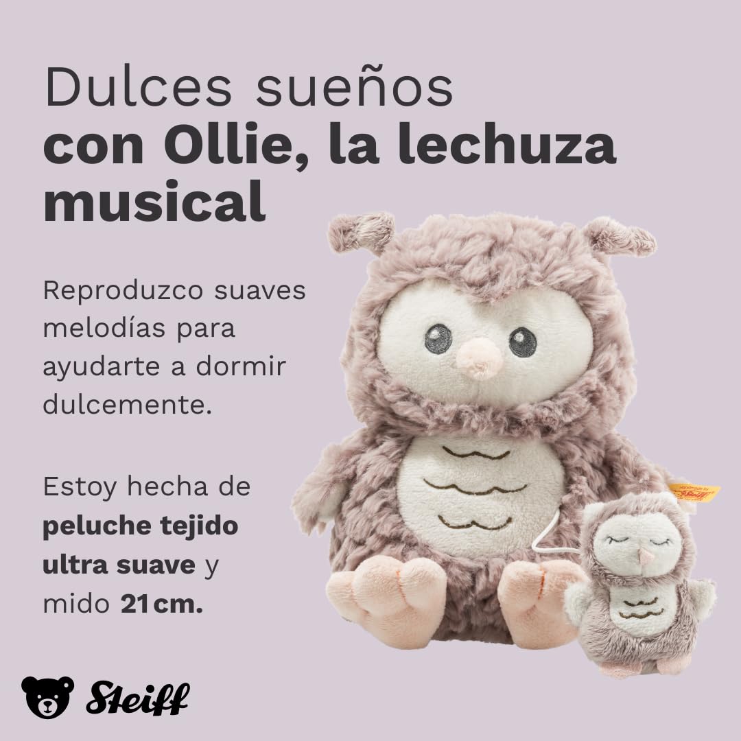 Steiff Peluche Lechuza Ollie Musical, Peluche Adorable, para niños y niñas, bebés a Partir de 0 Meses, Friends, Peluche 21 cm, Beige, 241840