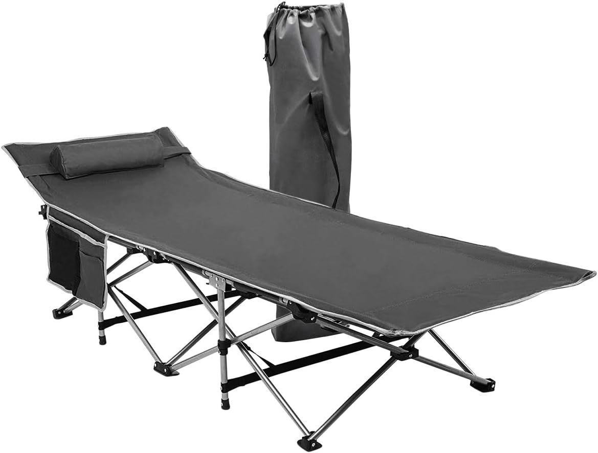 ZONETECH Folding Outdoor Travel Cot-Classic Grey Premium Quality Lightweight Portable Heavy Duty Adult and Kids Travel Cot with Large Pocket-Perfect for Hiking, Camping, and Outdoor Activity
