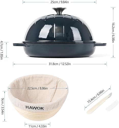 Miniatura 2 de Horno de pan de hierro fundido con tapa Cloche, diámetro de 9.8 pulgadas9.8 in, bandeja para hornear de masa madre, negro pre-sazonado