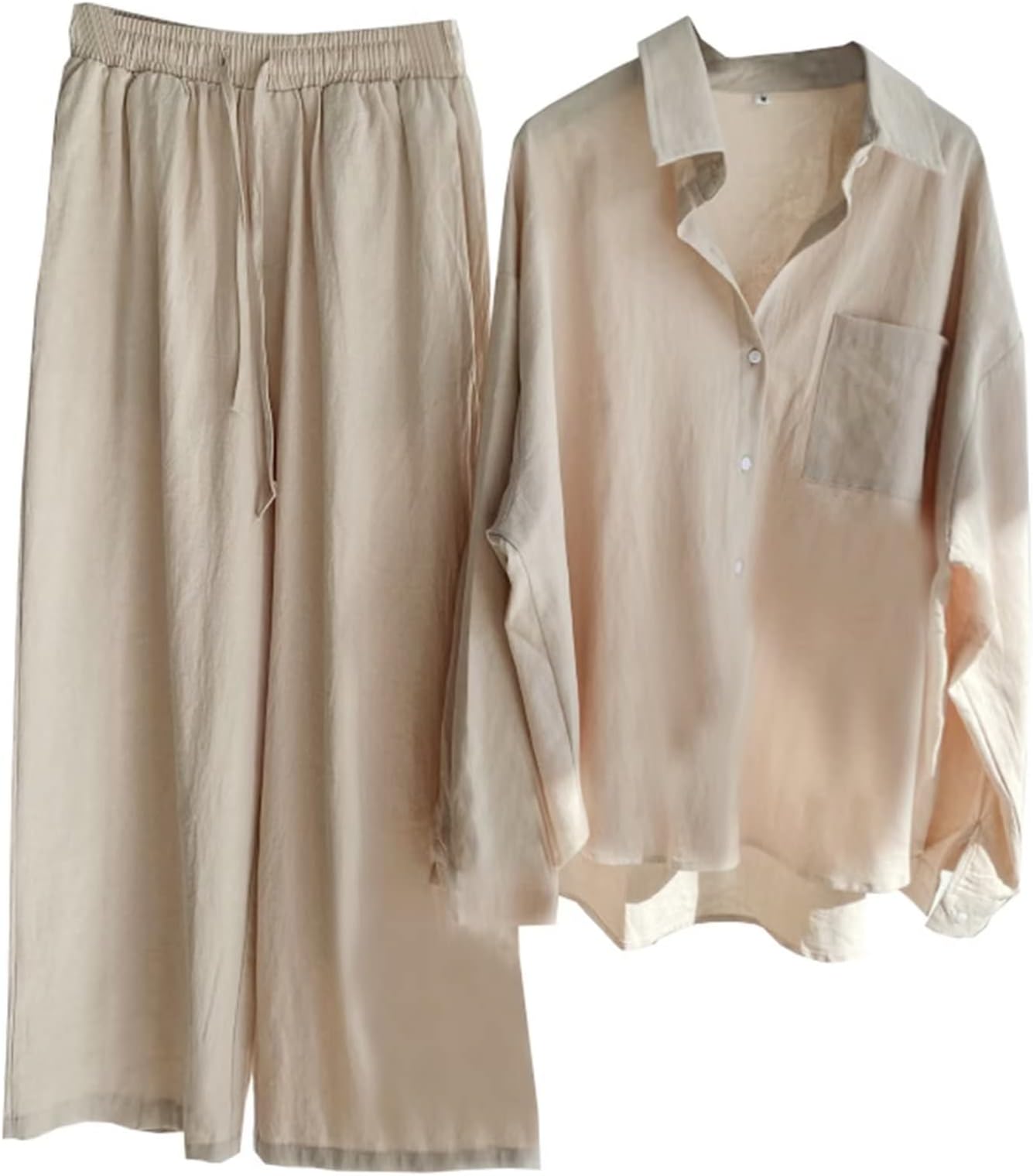Beralst Women's 2 Piece Set, Linen Button Down Shirt + Wide Leg Pants Tracksuit