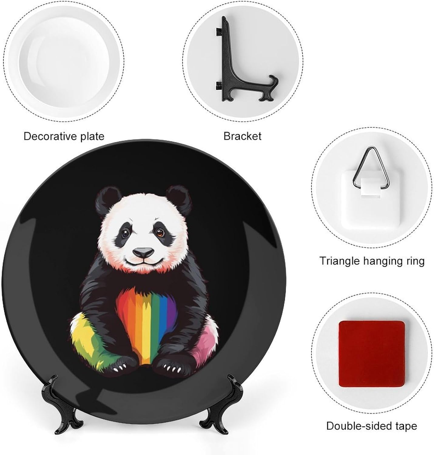 Rainbow Panda Decorative Plate Tray Decor Trinket Dish Bone China Dinner Plates for Home Office Kitchen