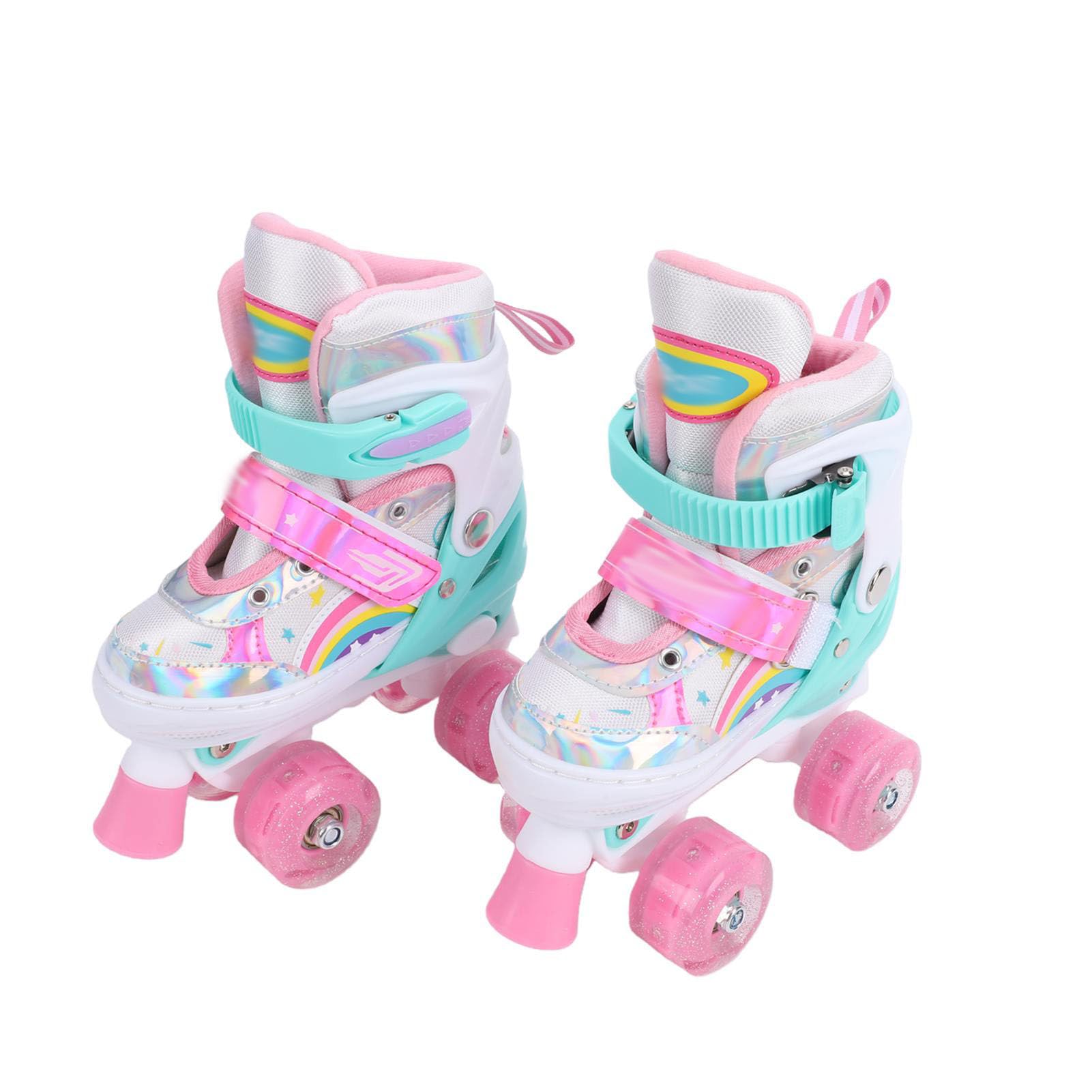 POENVFPO Patines de Ruedas Ajustables con Luz, con Correas de Hebilla, Cierres de Gancho y Bucle, Cordones Antideslizantes, Patines Cuádruples de Doble para Niños, Adolescentes y Adultos
