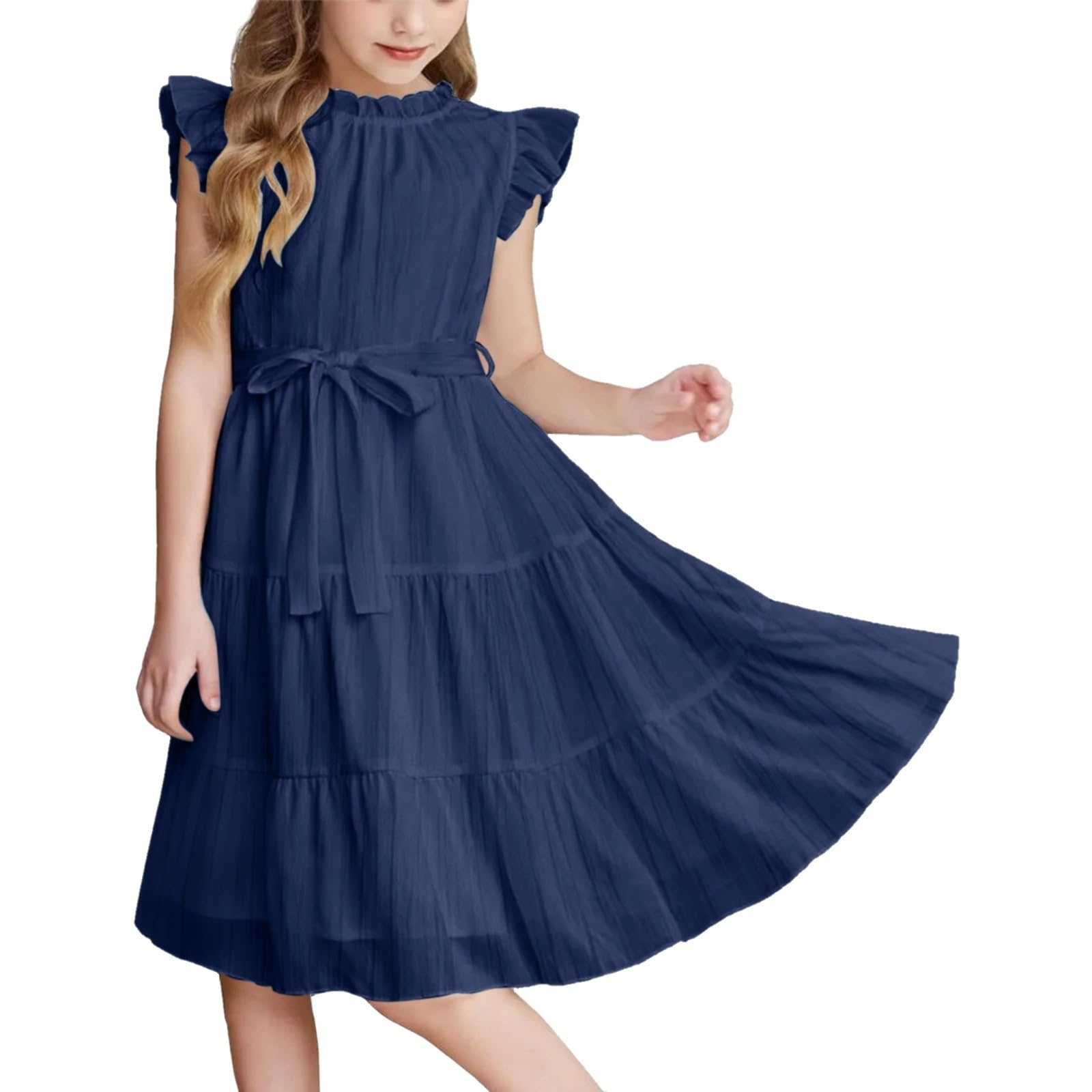 Abito estivo da bambina, formale, con maniche a volant, linea A, casual, alla moda, per bambini, matrimonio, compleanno, festivo, prendisole, abito da damigella d'onore