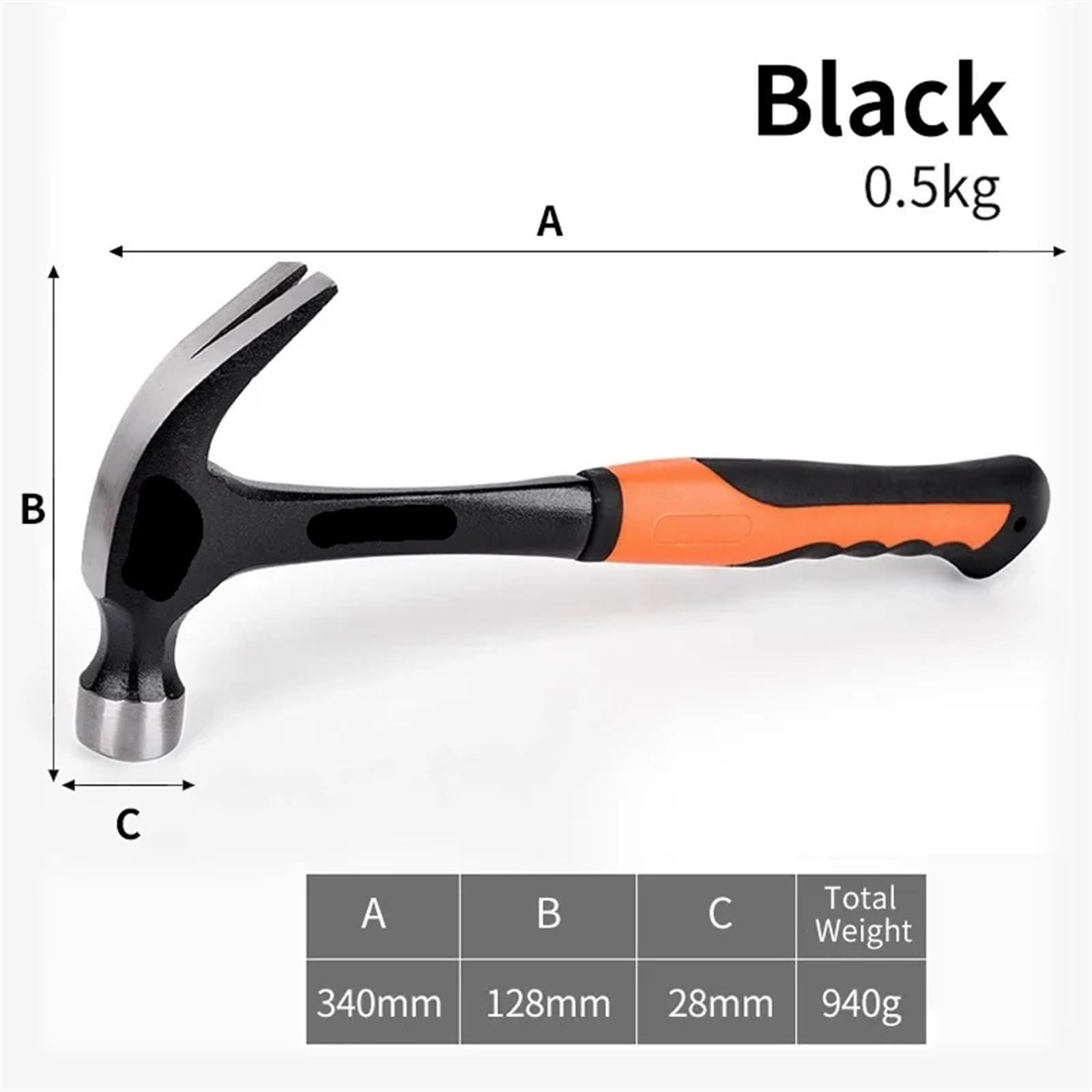 Martillo de Garra Resistente Martillo de dureza magnético multifunción, Herramienta de Acero con Garra a Prueba de Golpes for carpintería doméstica(Black 0.5kg)