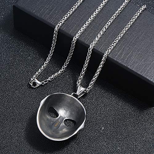 FIZIZDH Men's Stainless Steel Jason's Mask Hollow Openwork Pendant Necklace, 24 inch Keel Link Chain4