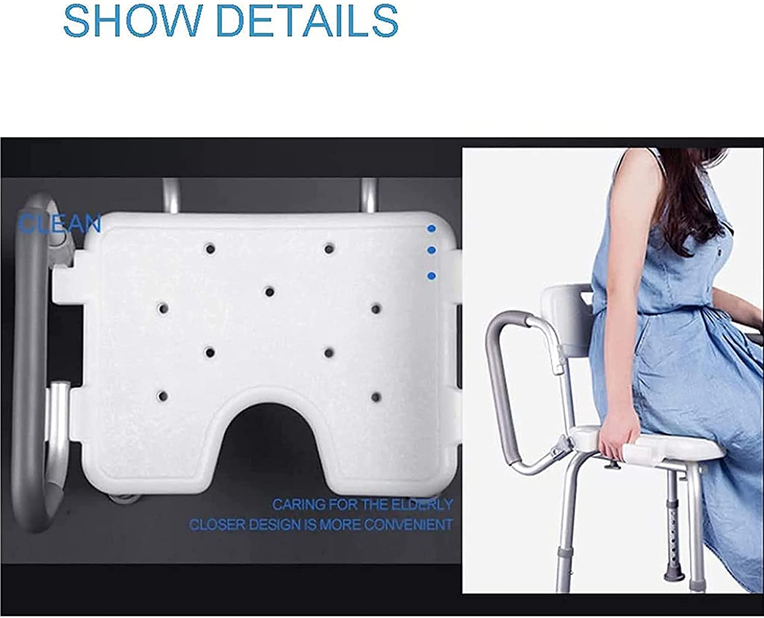 X&Z-XAOY Banco De Transferencia De Asiento Acolchado, Taburetes De Baño, Silla De Ducha con Brazos Y Espalda, Asiento De Baño Ajustable De Altura, Anti Patinaje Y Sin Deslizamiento