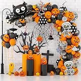 Halloween Balloon Arch Garland Kit with Halloween Hanging Swirls Skull Bat Foil Balloons Confetti Ba