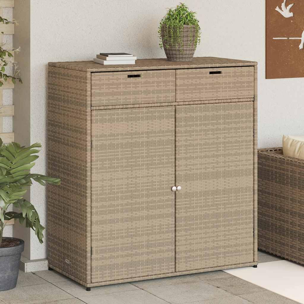 vidaXL Gartenschrank Geräteschrank mit Türen Beige Poly Rattan