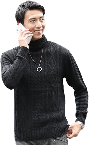 MENZ-STYLE Turtleneck Mens Knit, Long Sleeve, Slim, Black, Winter, High Neck Knit, Sweater, Cool Uncle Fashion, Tops 40s and 50s
