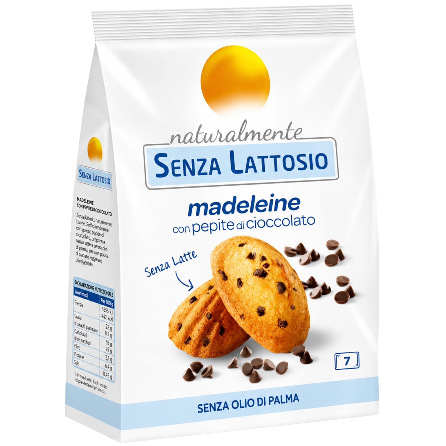 Merendine Senza Lattosio Madeleine con Gocce di Cioccolato 210g Snack Dolci Soffici Senza Olio di Palma Ideali per Colazione e Merenda Confezione Multipla 4/8/12 Pezzi (12 PEZZI)