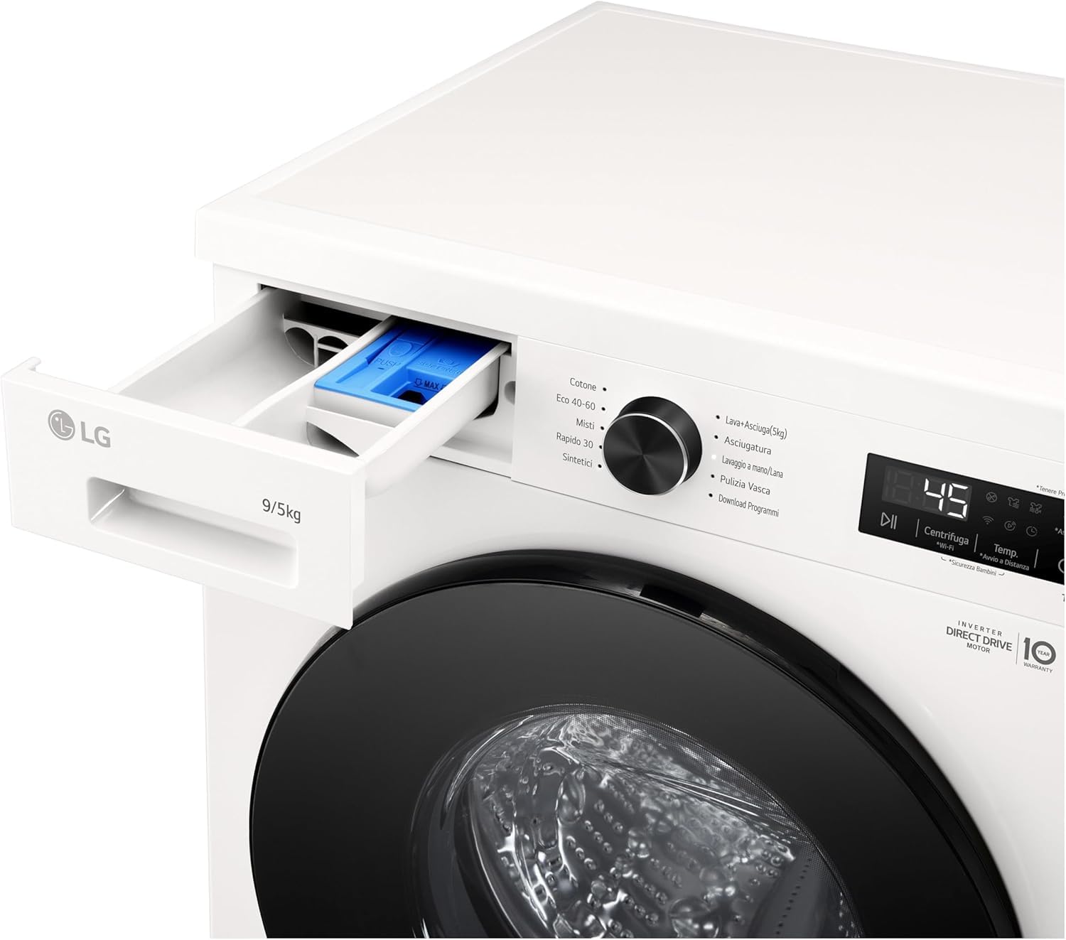 LG W4NX1095NWB Lavasciuga 9/5kg Serie X1, Lavatrice e Asciugatrice Insieme Classe A/E, 1400 Giri, Wi-Fi, Top Rimovibile, Vapore Allergy Care, Tecnologia 6 Motion Direct Drive, Bianca