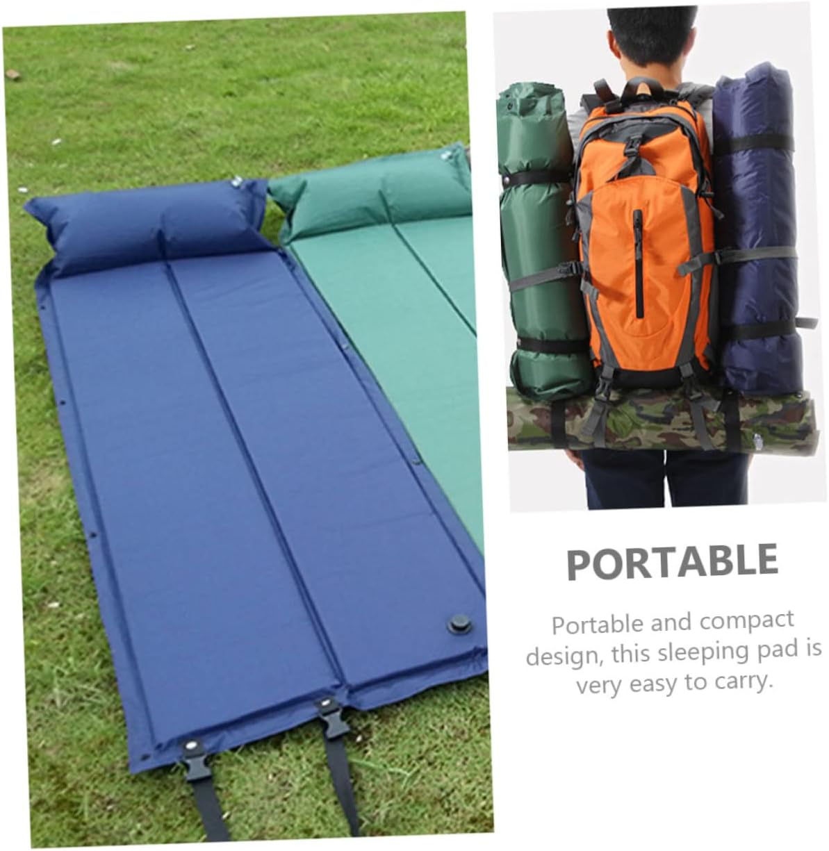 Luxshiny Portable Inflatable Sleeping Mat with Pillow Wear Resistant Camping Pad for Hiking Backpacking Travel Heat Insulation Mat for Outdoor Picnic and Tent Use