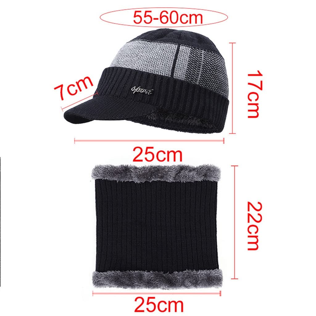 Wintermützen-Schal-Set für Herren, Beanie-Mütze, Mütze, Herren, Wollschal, Mützen, Sturmhaube, Motorhaube, Strickmütze (Farbe: D, Größe: Talla ?nica) (3er-Pack)
