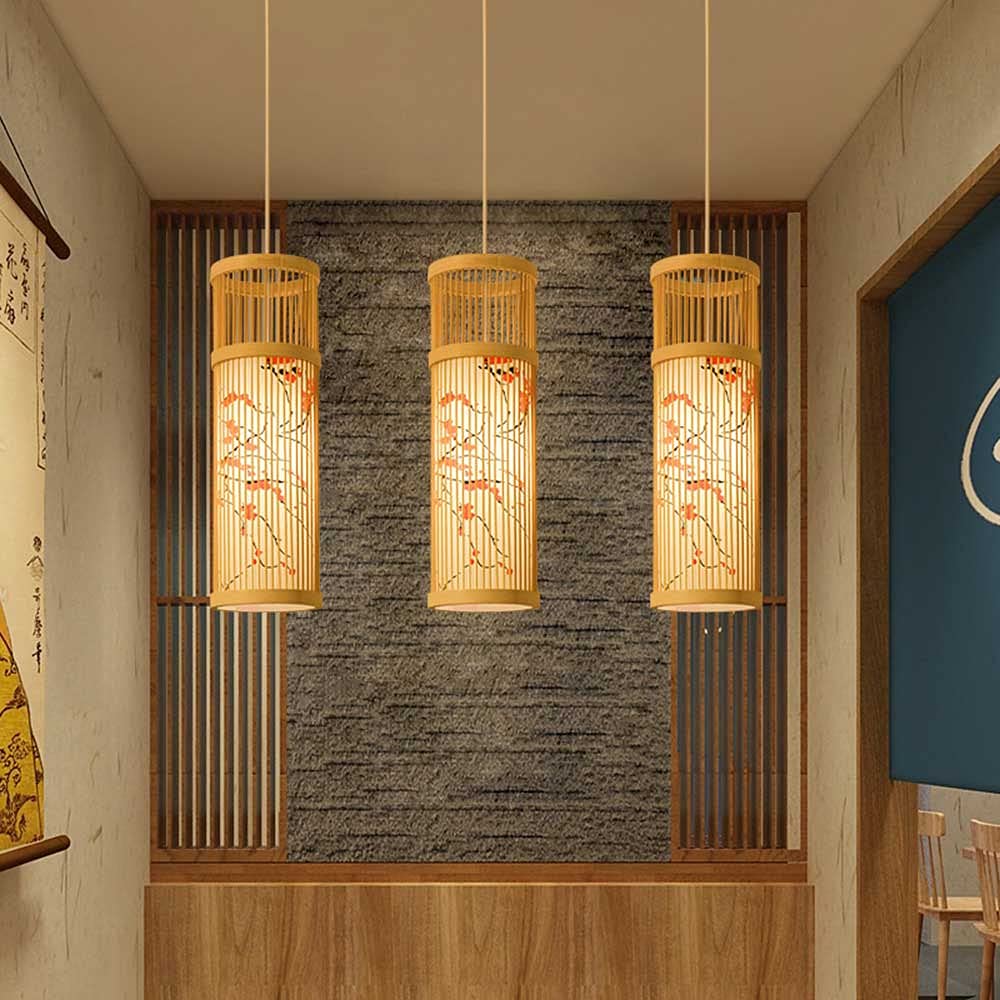 Lampada a Sospensione da soffitto per corridoio, Paralume in Vimini, Stile Asiatico, Nido d'uccello Naturale, Illuminazione Interna, Lampada a Sospensione in bambù e Rattan per Soggiorno, Isola c