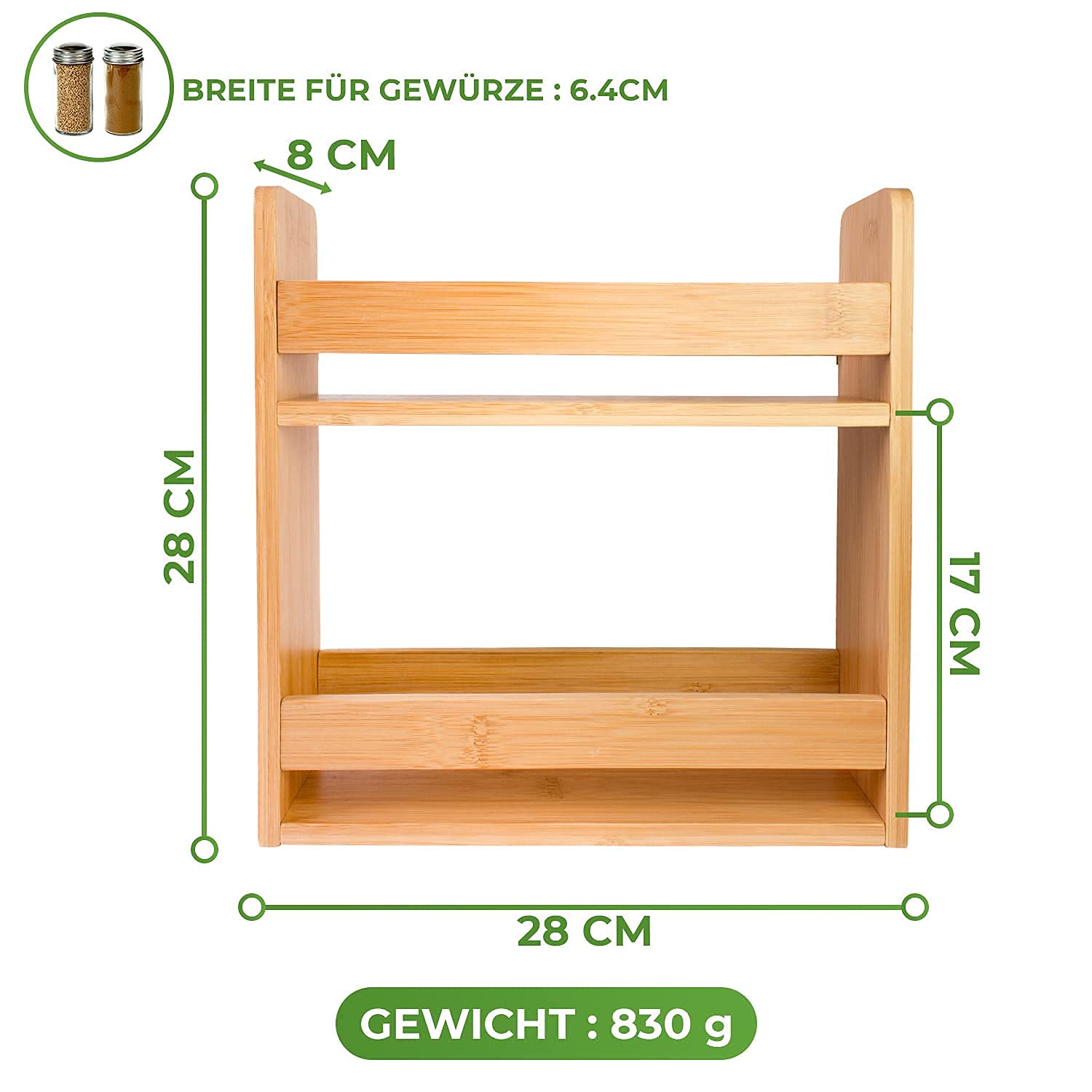 luXva Gewrzregal aus Bambus fr die Wand oder stehend, Gewrzstnder  Kchenregal mit 2 groen Etagen, 28 x 28 x 8 cm, Kchenorganizer zur  Aufbewahrung von Gewrzdosen und Kruter : Amazon.de: Kche, Haushalt &  Wohnen