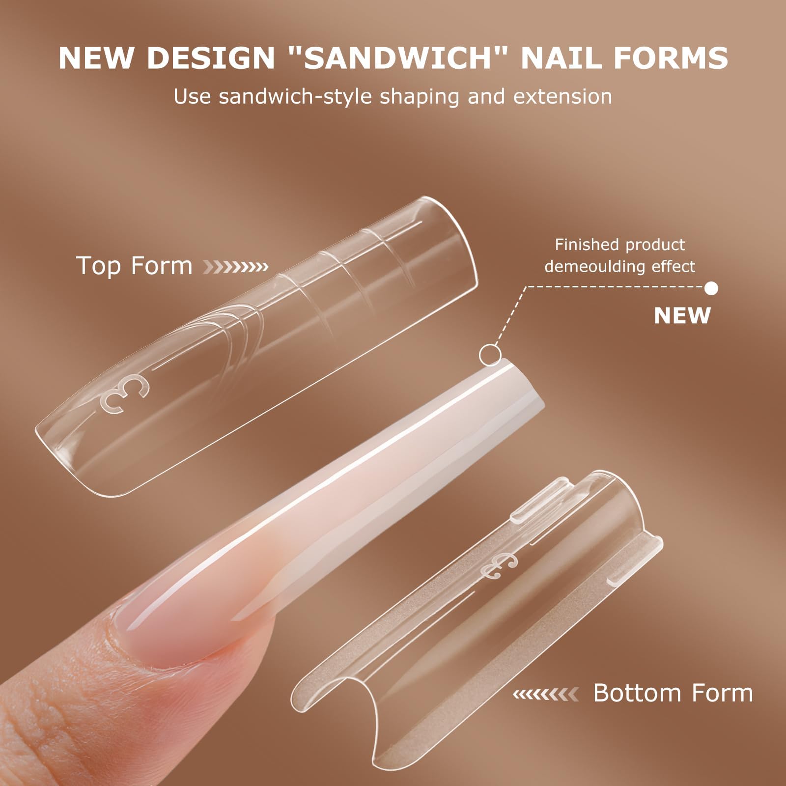 280 moldes de uñas profesionales (14 tamaños), puntas de gel reutilizables para una extensión de gel impecable, sin lima, sin desbordamiento, para gel y salón de belleza (cuadrado - 1) - 4