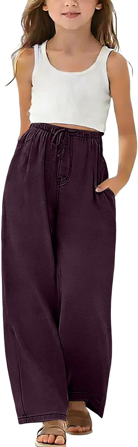 Girls Parachute Pants Kids Elastic Waist Wide Leg Cargo Pants Y2K Street Baggy Trousers with Pockets 5 to 14 Years