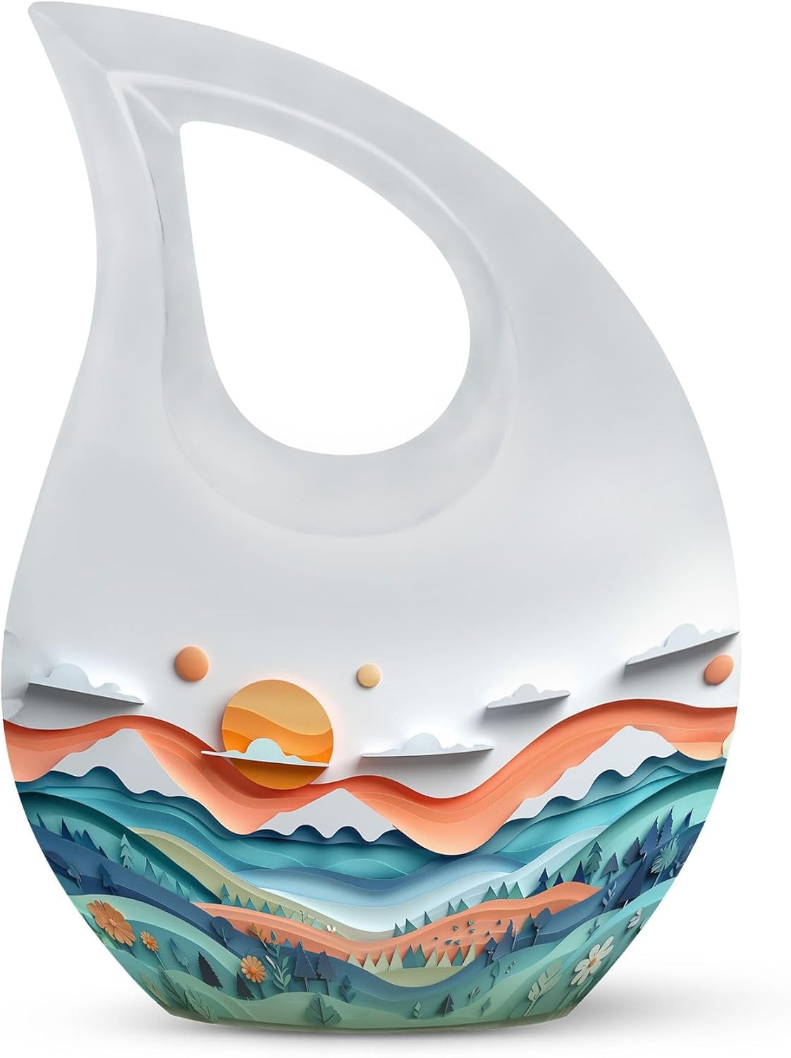 Paper Waves Serene Landscape Urn - Ash Urns for Humans - Adult Urns for Human Ashes Women & Men - Urn Keepsakes for Ashes - Ashes Urns Human Remains, Burial urn for Ashes(Size - 4inch, 1Pcs)
