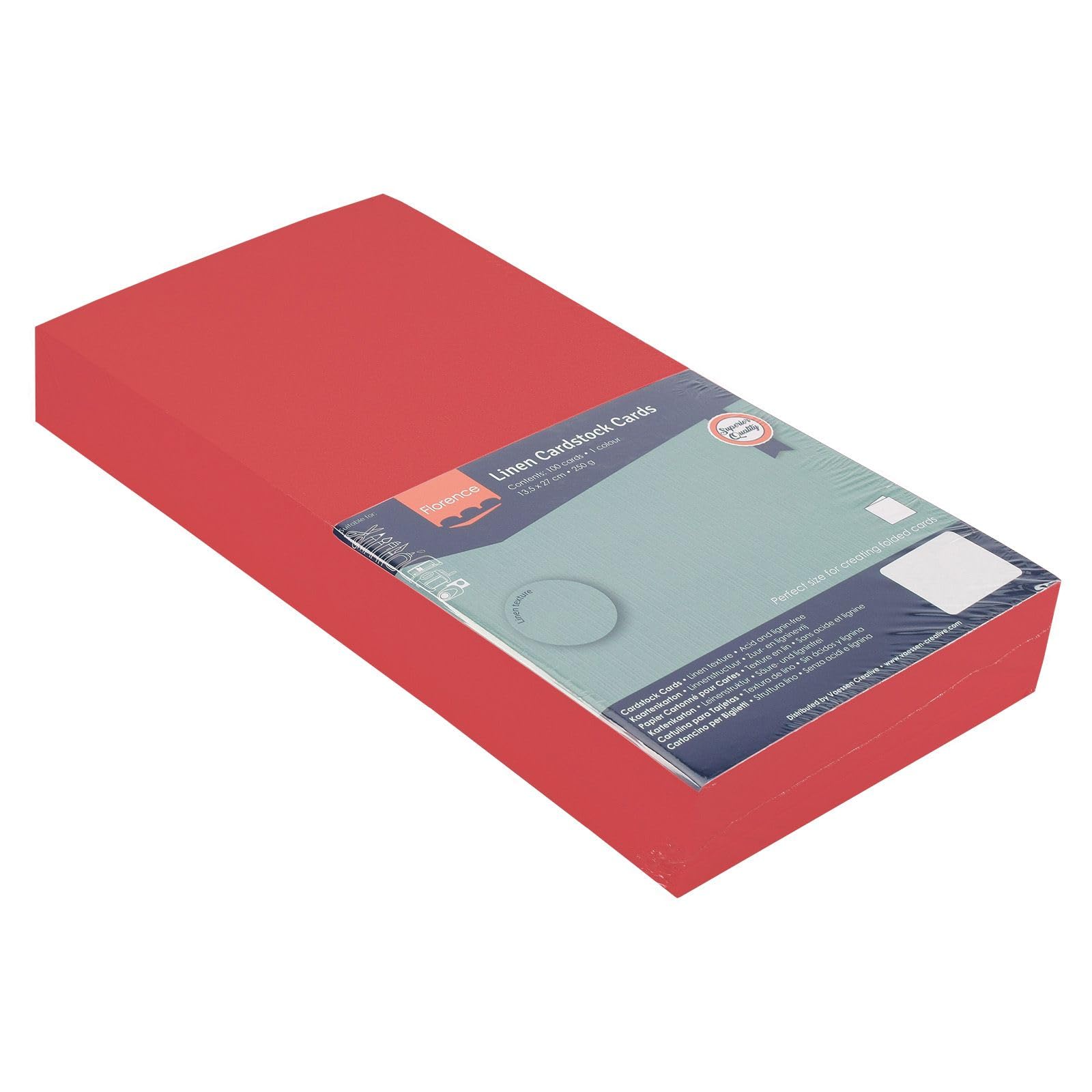 Florence Linen Cardstock 10.6 x 5.3 Inches Red (Poppy), 100 Sheets of 250 GSM Coloured Paper - Image 3