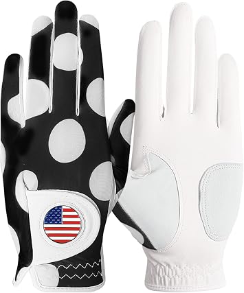 Amy Sport Stylish Pattern Womens Golf Glove with Ball Marker | Lightweight Breathable Comfort Fit, Fashionable Color Design Style, Left Right Hand, Durable Flexible Long Lasting Wear
