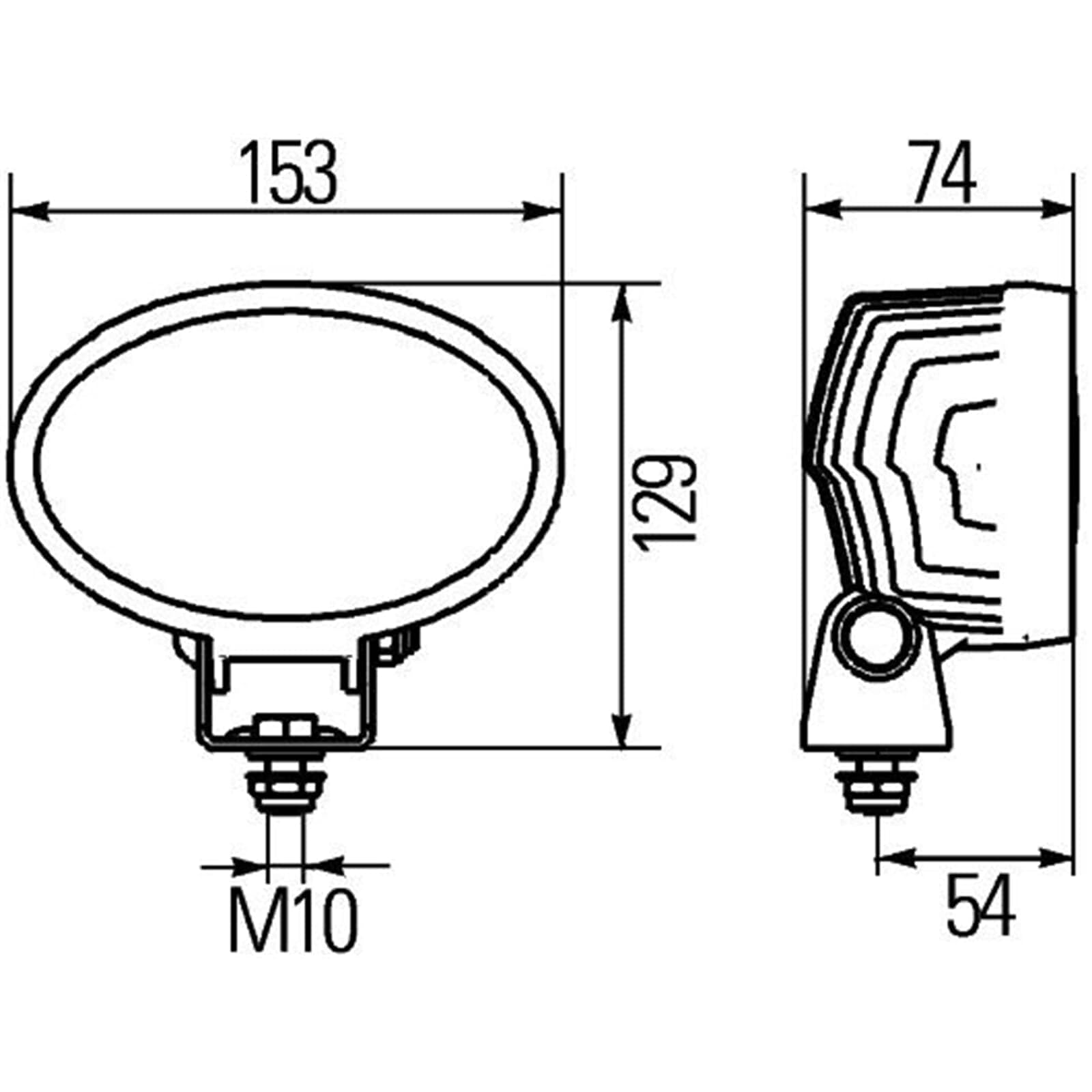 HELLA LED Oświetlenie pomocnicze - Oval 100 - 24V / 12V - 1700lm - Oprawa/przykręcany - Wychylny pałąk montażowy - Oświetlenie najbliższego otoczenia - Wtyczki: Wtyczka DEUTSCH - 1GA 996 661-001