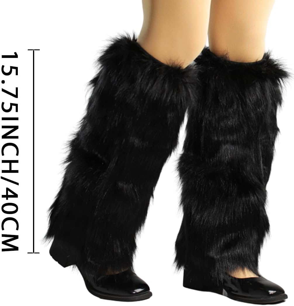 Black Leg Warmers Women's Fuzzy Leg Warmers Soft Fluffy Long Leg Warmer Dance Hosiery Long Boots Cover Shoes for Women