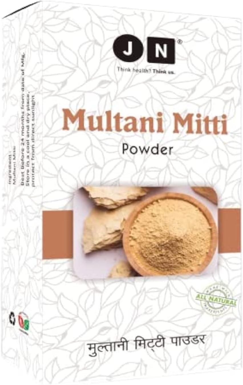 J N Think health? Think us Pure, Natural & Organic Multani Mitti/Fullers Earth Powder For Face and Skin,Lightens & Brightens Fights Spots & Boosts Glow Pack