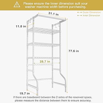 Ulif U11 Medium Over Washer and Dryer Shelves, 3 Tiers Laundry Room Storage and Organizer Standing Shelf, Metal Freestanding Clothes Drying Rack, 31.1”W x 19.7”D x 77.6”H, White