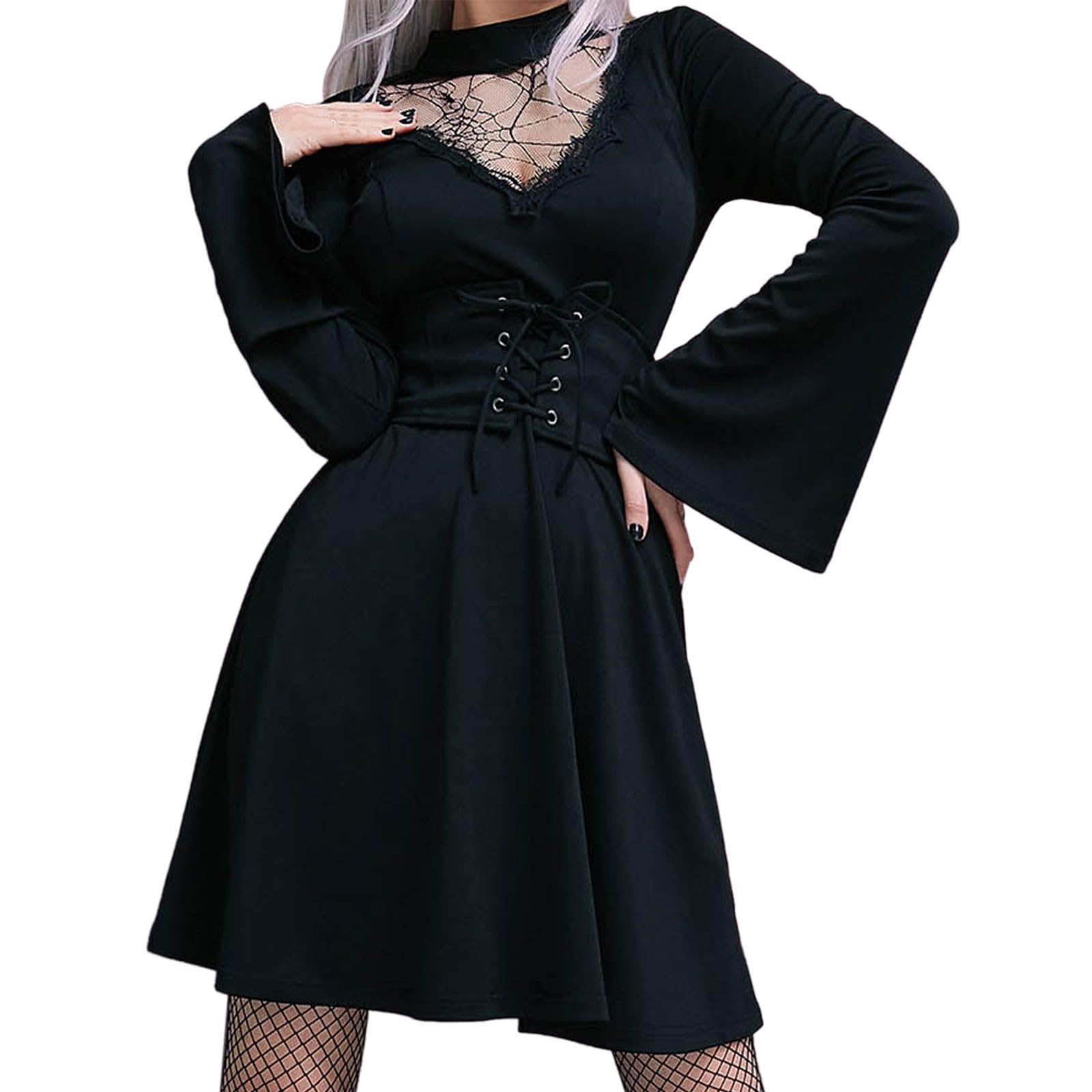 Robe gothique taille haute noire pour soirées rétro et cérémonies