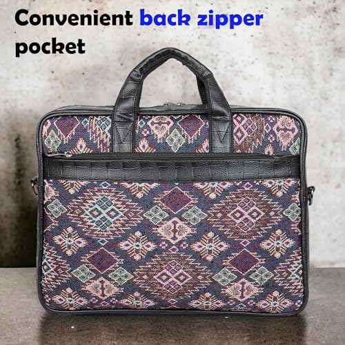 Image of Bagneeds Printed Febric With PU Leather Formal /Casual Office Laptop Messenger Bag For Men and Women