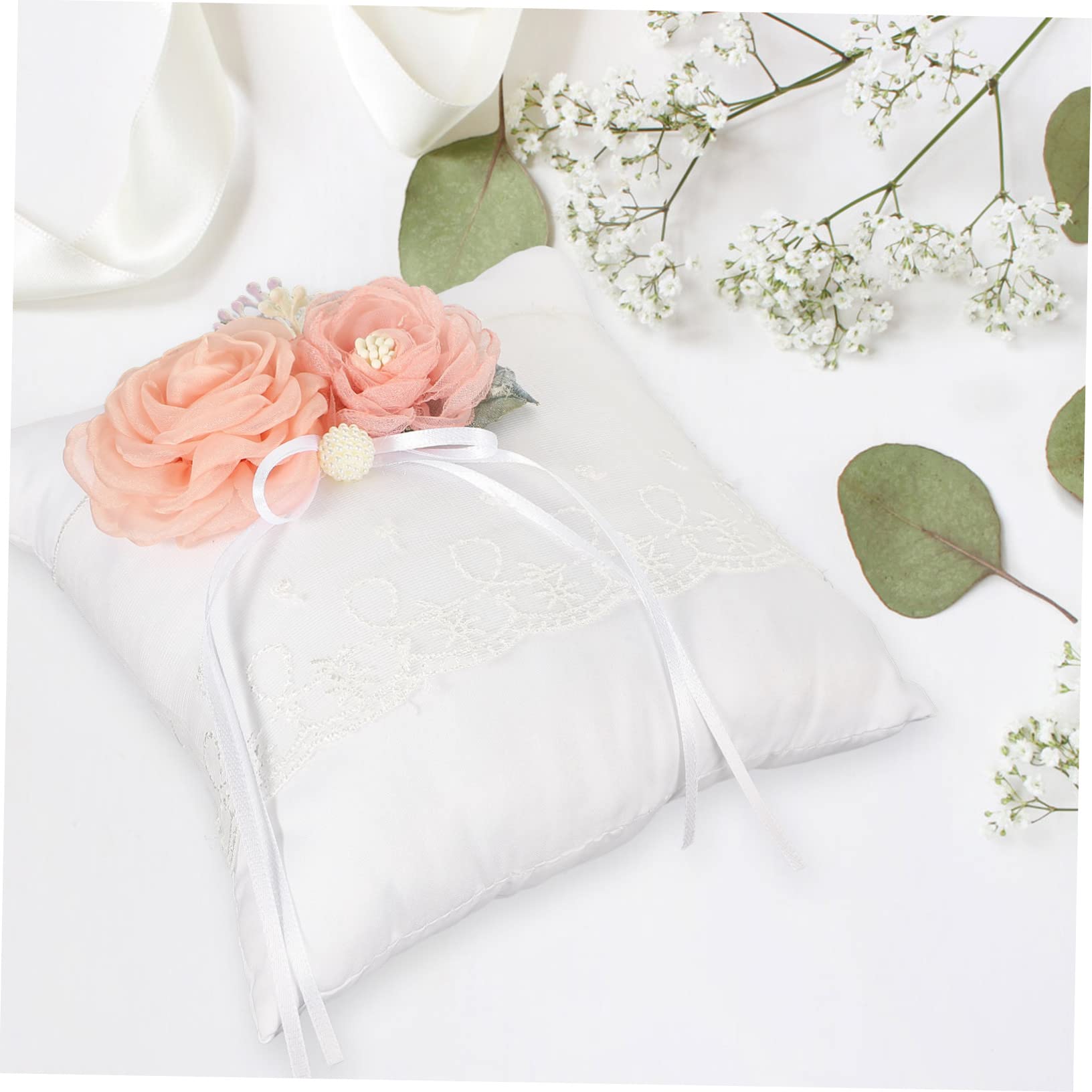Cabilock Wedding Ring Pillow Ring Cushion Flower Bridal Pillow Wedding Supply Bearer Cushion
