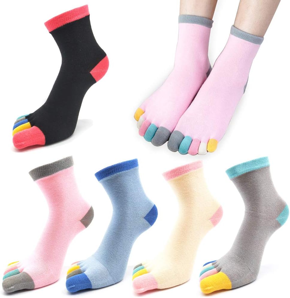 5 Pairs Womens Five Finger Toe Socks for Women Girls Cotton, Ladies Casual Low Cut Ankle Socks Soft & Breathable, Color, 4/8/2020