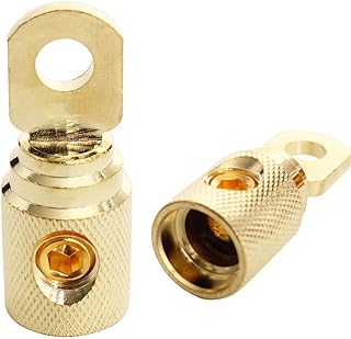 Car Audio Battery Terminal Connector Pure Brass Gold-Plated 0 Gauge Car Audio Amp Input Reducers for 0-2 Gauge Wire 2Pcs