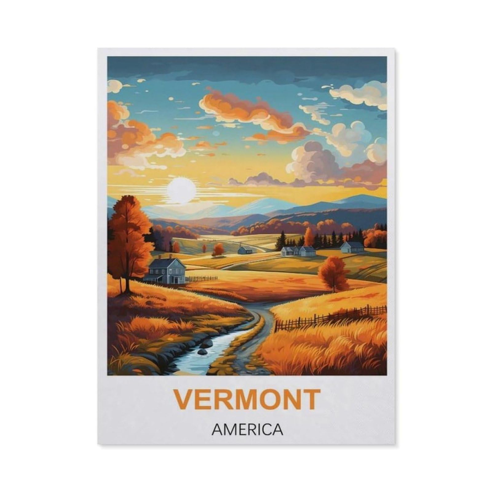 BEAYODKP Diamond Painting，Vermont American Vintage Travel Posters，Diamond Painting Art Embroidery Cross Stitch Pictures Gift Wall Decoration（30 x 40 cm/11.81 x 15.74 inches）-BW16