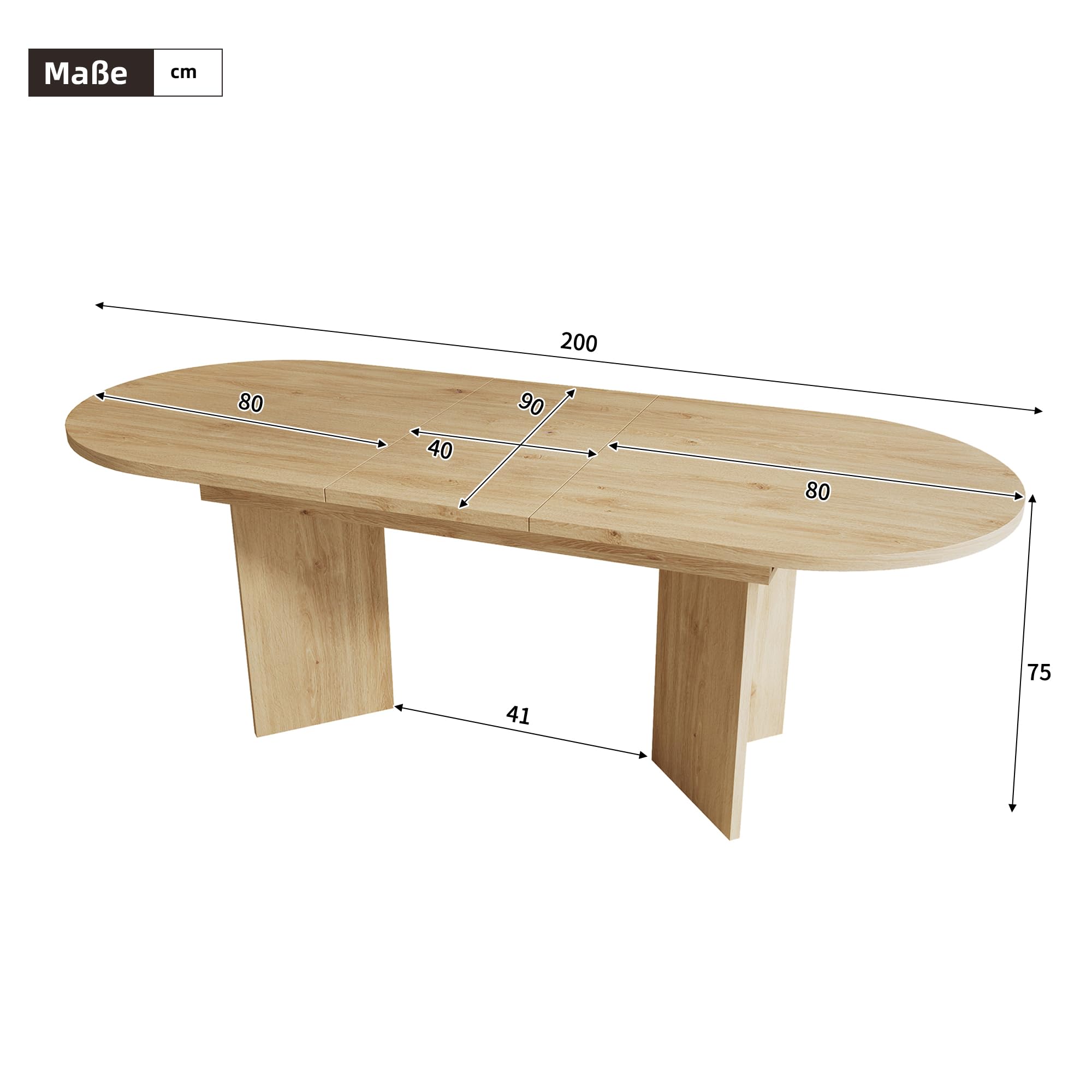 Rozkładany stół do jadalni dla 6-8 osób 160/200 x 90 cm okrągły narożnik pogrubiony dębowy blat prosty styl - idealny na rodzinne spotkania i rozrywkę
