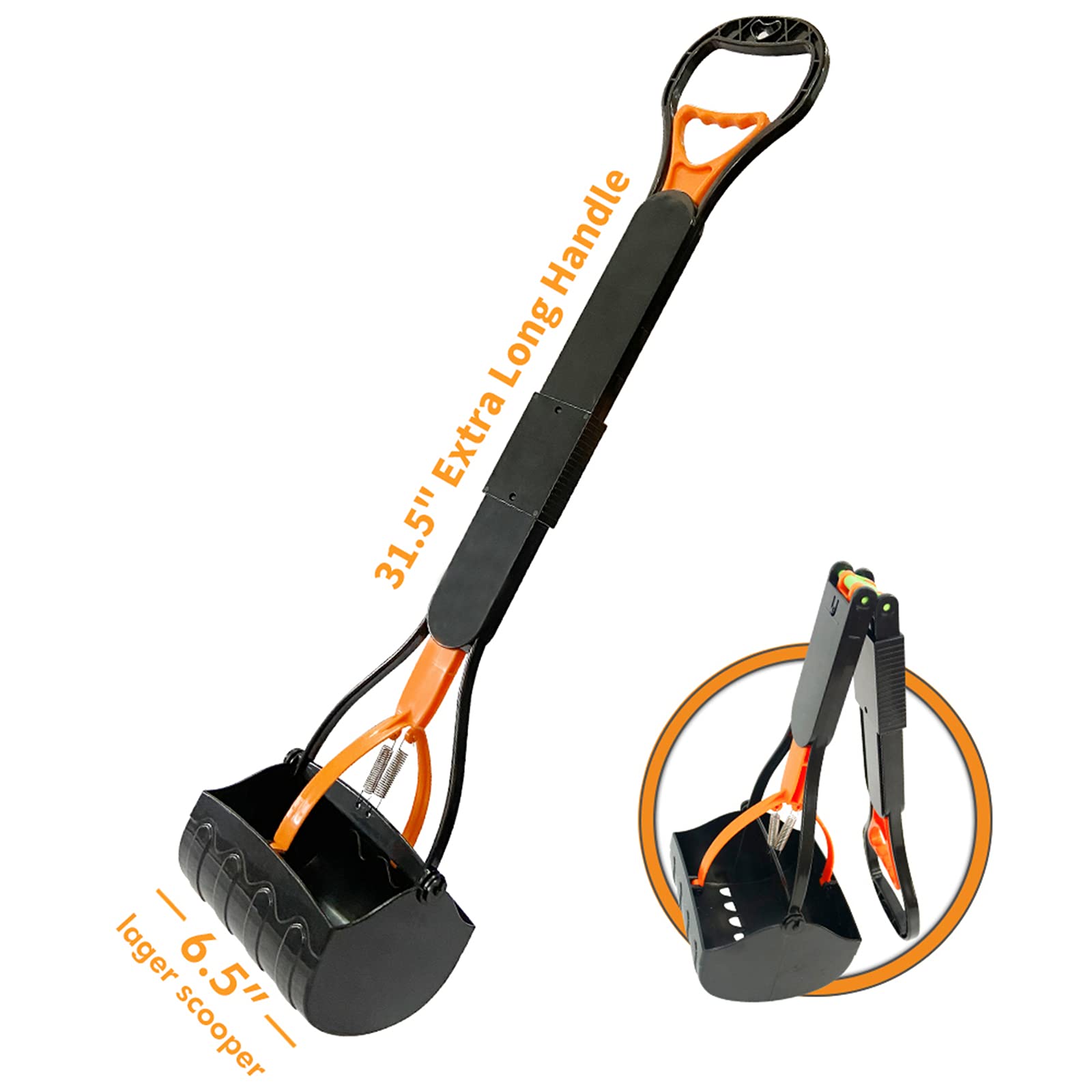31.5" Foldable Pet Pooper Scooper for Large Dogs and Cats Jaw Poop Scoop Pet Pickup Tool-Orange