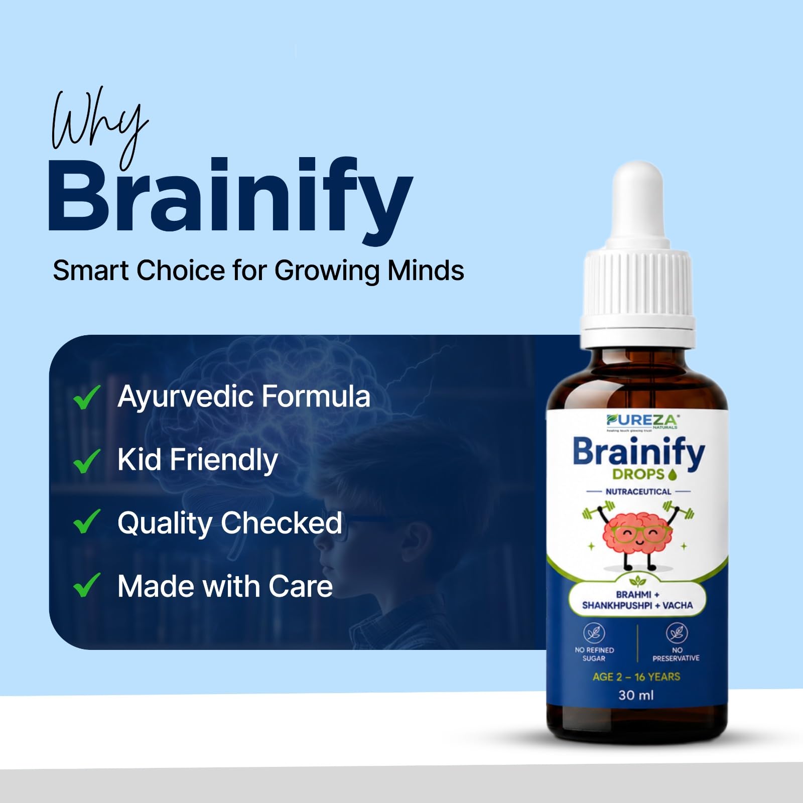 Brainify Herbal Drops 30ml for Kids 2–16 Years | Brain Wellness Supplement with Brahmi, Shankhpushpi, Ashwagandha, Jatamansi, Guduchi & Licorice | Daily Memory & Focus Support Liquid — Amazon image 2