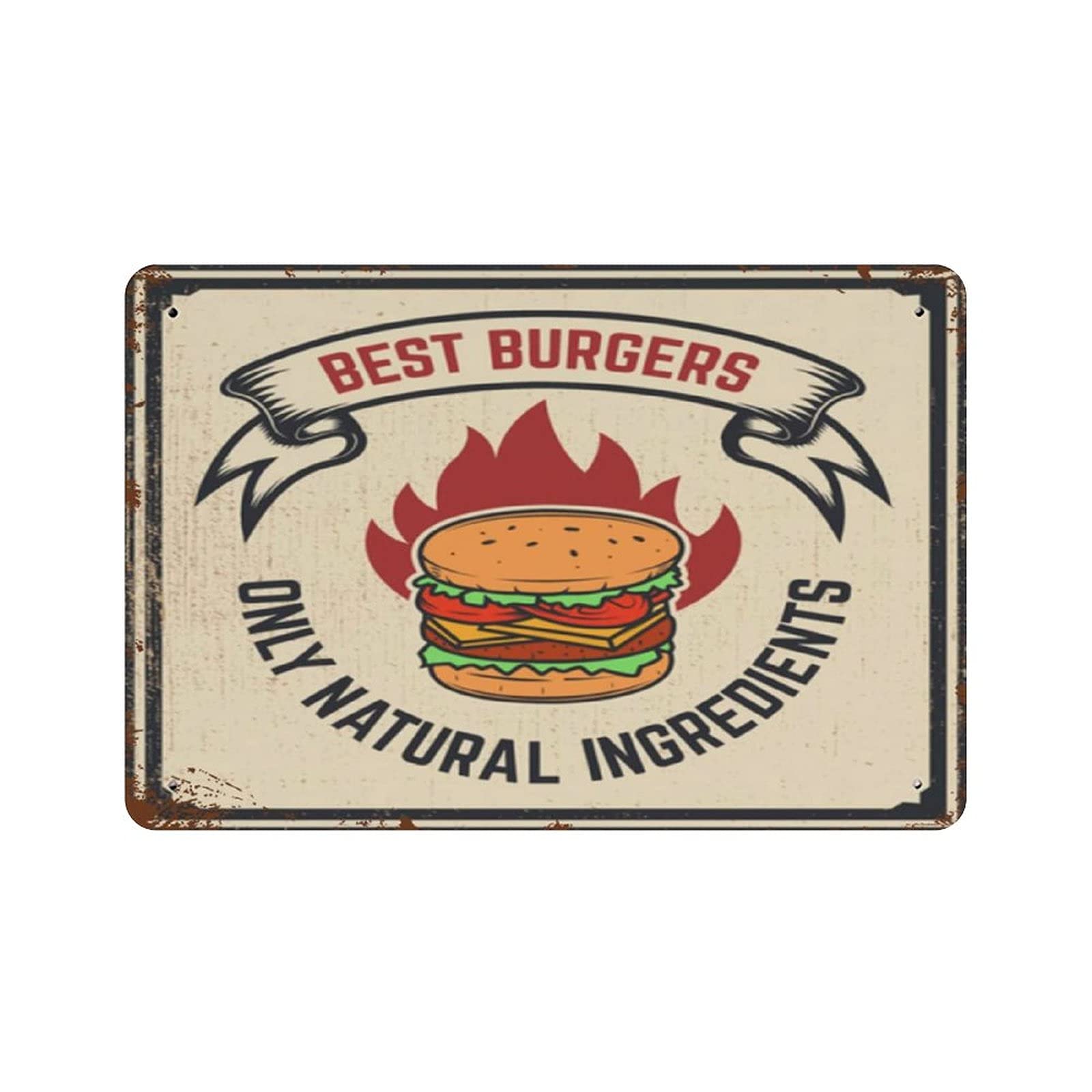 Metal Tin Sign Burger Hamburger Vintage Tin Poster Metal Sign Wall Decoration Country Kitchen Home Garage Decor 8"x12"
