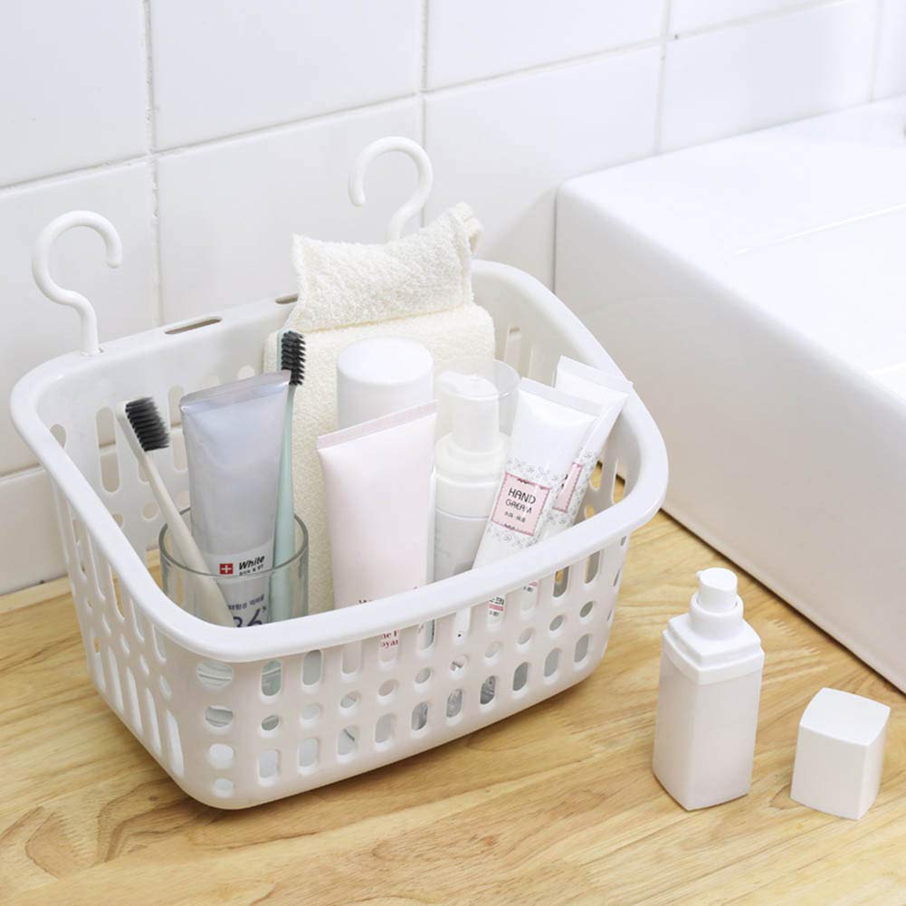 SEAFRONT Cestino Portaoggetti in Plastica da Appendere Carrello Portaoggetti da Doccia con Ganci Cestini Portaoggetti per Bagno Cestini Portaoggetti per Armadio da (Bianco)
