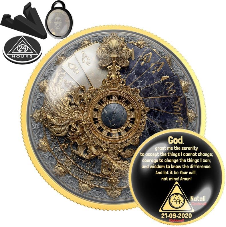 Baroque Filigree Sobriety Coin | Personalized AA NA Recovery Token | Custom Name Sobriety Date | Gold or Silver | Sobriety Chip Gift (Silver)