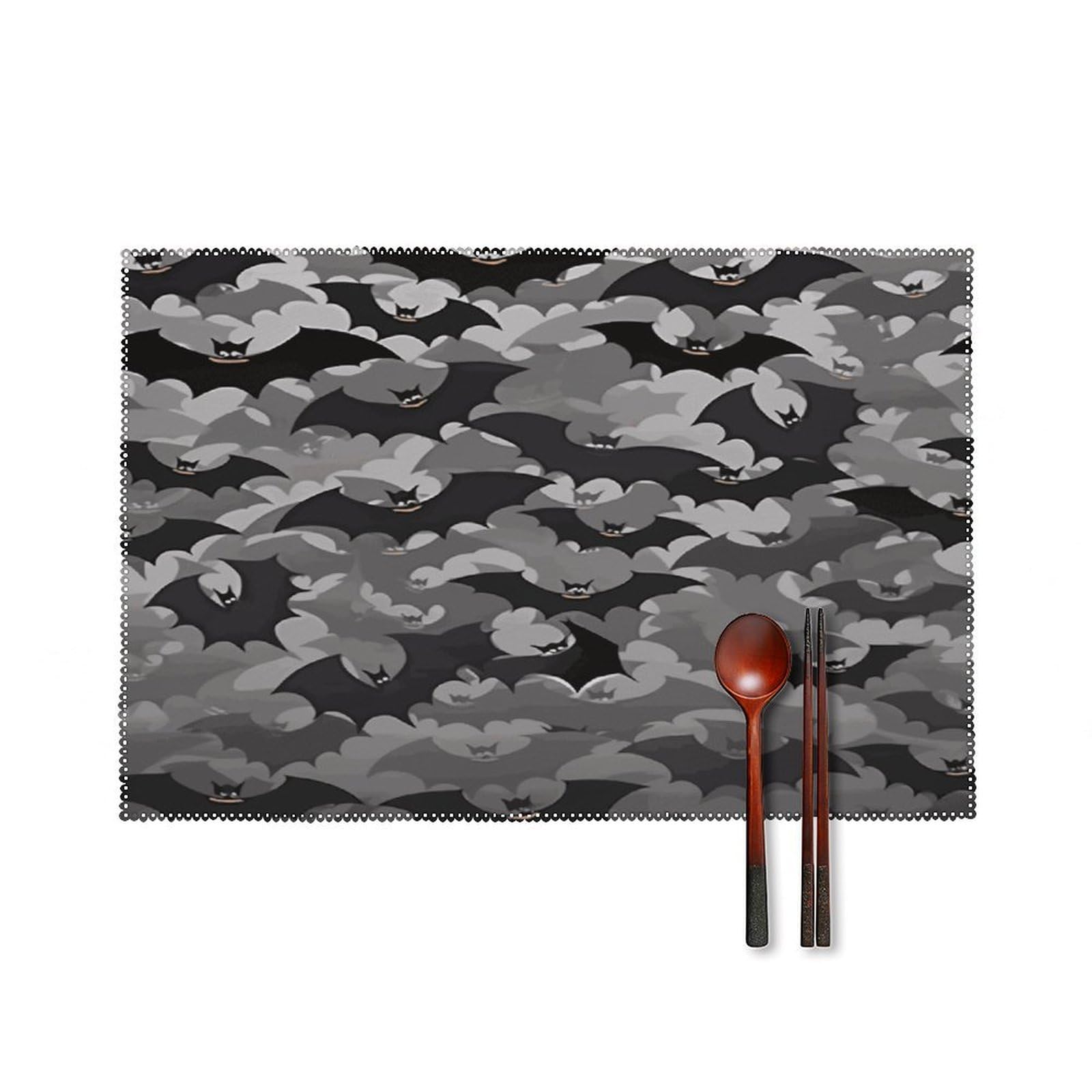 Btcowzrv Style Halloween Bats Grey Canvas Placemats Set Of 6, Wipeable Washable Place Mats For Indoor & Outdoor, Table Mat Decor For Kitchen Dining Party