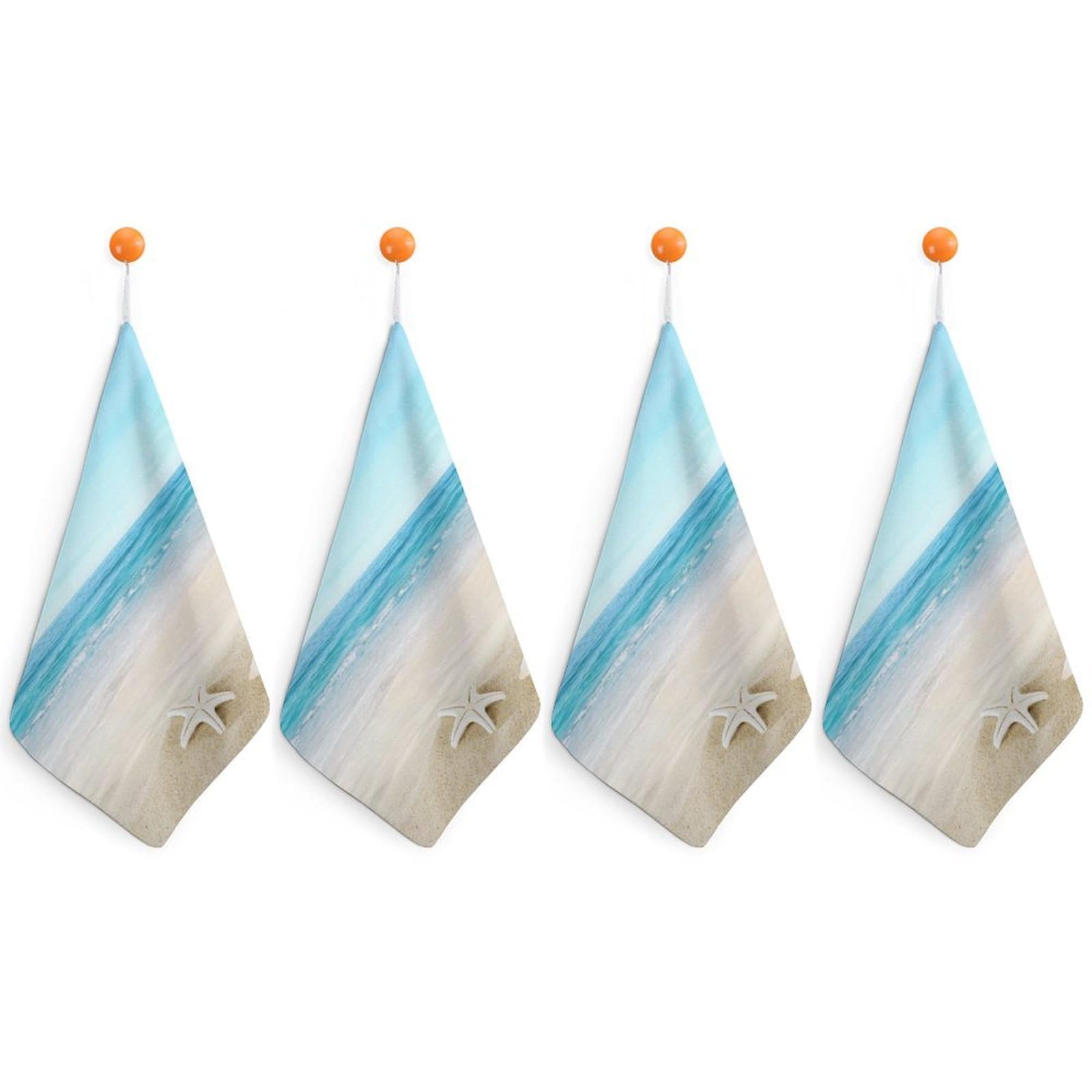 LEDFCVSU 4 Piece Hanging Hand Towels, Beach Sea Starfish Small Dry Hand Towel for Kitchen Bathroom