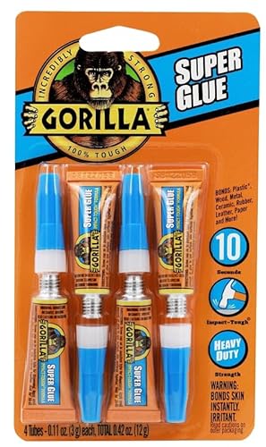 Gorilla Super Glue, Clear Glue, Four 3 Gram Tubes (Pack