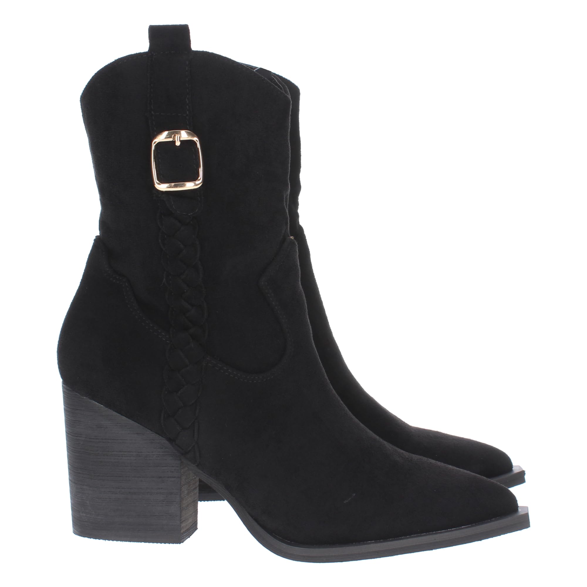 Botin campero con Estampado Liso, Cierre de Cremallera, Trenza en la Cana y Hebilla Decorativa. Coleccion Otono Invierno 2023