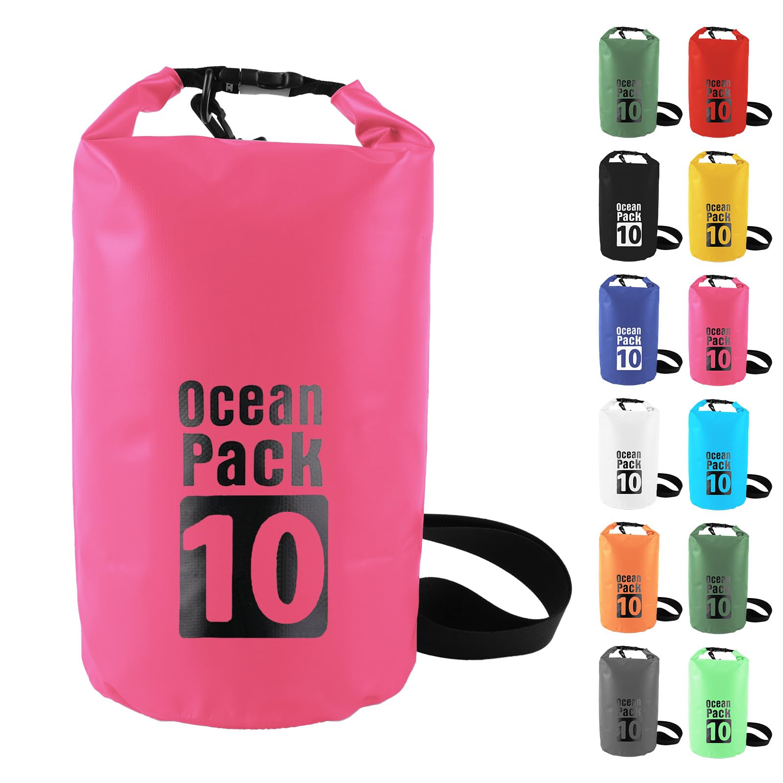 MOMAHUA 10L Waterproof Dry Bag with Single Shoulder Strap - Rose Red Durable PVC Roll Top Dry Sack - Reusable Gear Protector for Kayaking, Boating, Beach, Swimming, Camping and Outdoor Sports โ image 1
