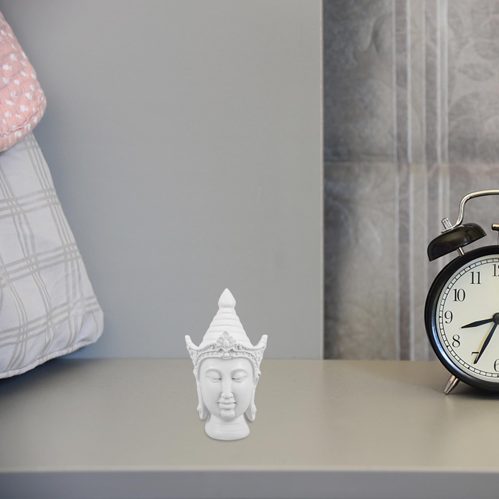 LOGOFUN Resin Buddha Head Sculpture Entryway Zen Meditation Art Sculpture for Living Room Home Desktop Spiritual Gift Supplies - White