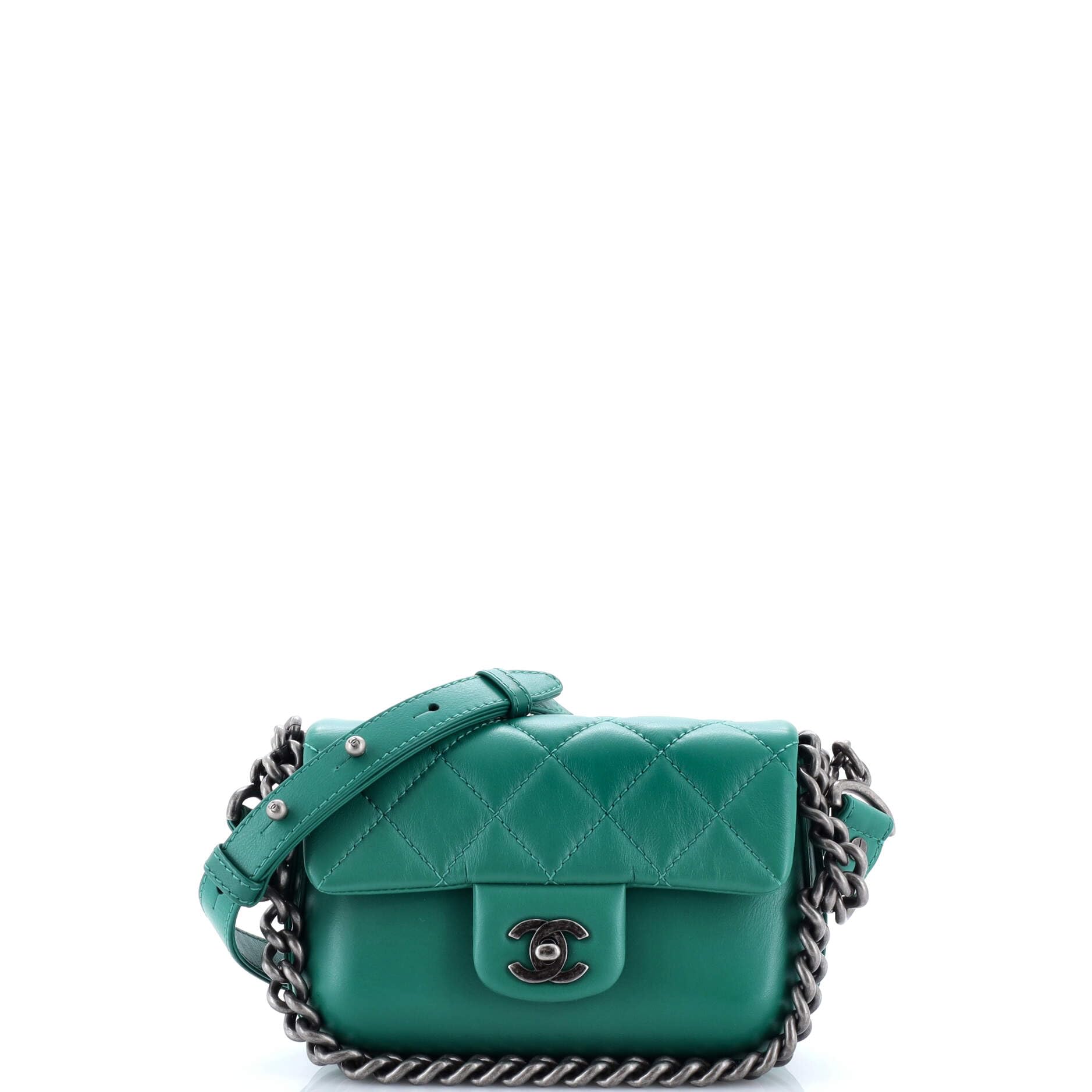 Pre-Loved Rock My Shoulder Flap Bag Quilted Calfskin Mini, Green
