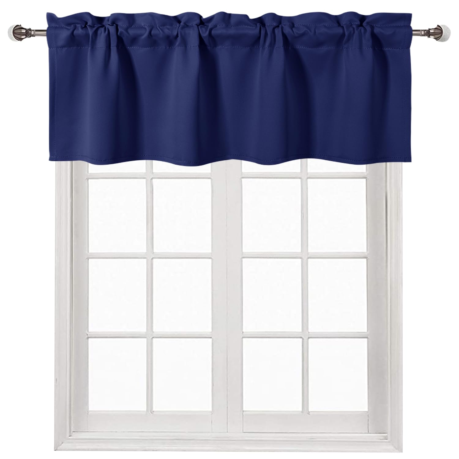 DWCN Valances for Windows Blackout Thermal Insulated Window Valance Curtains Panels Rod Pocket for Kitchen 42x18 inch Long, 1 Panel Navy Blue — image 1